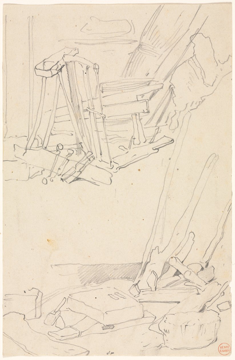 Studies of Wood and Farm Implements by Eugene Isabey