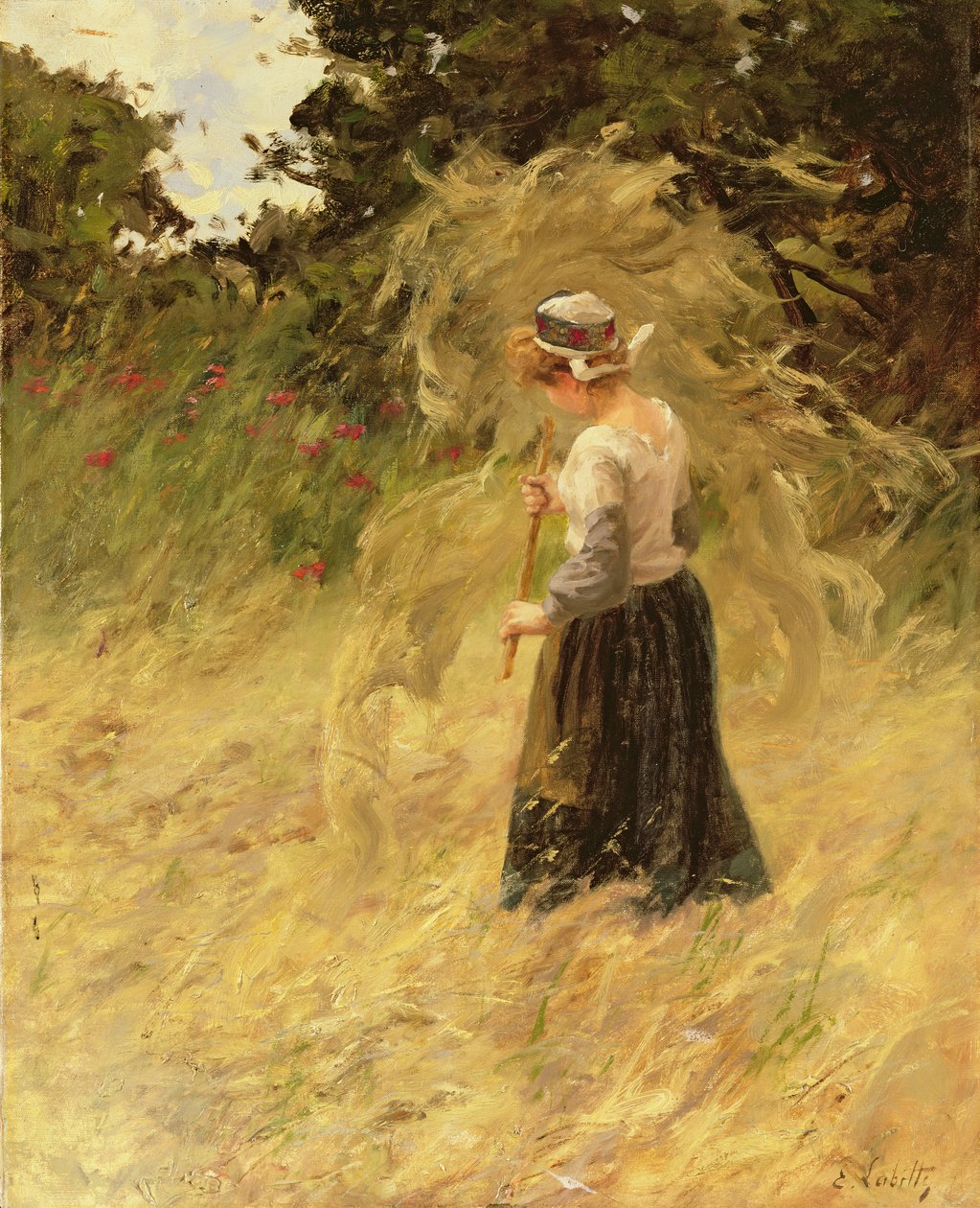 A Girl Harvesting Hay, 19th century by Eugene Leon Labitte