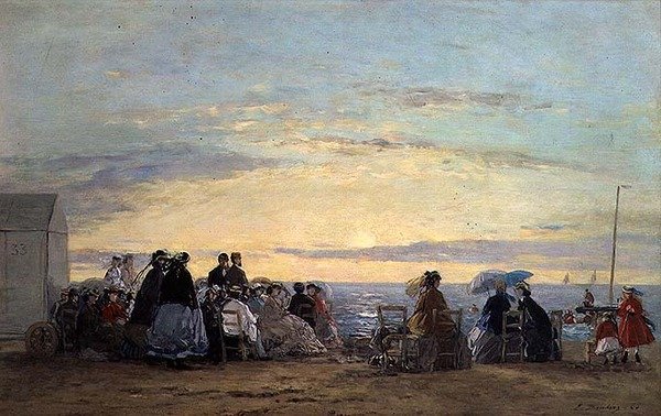 Watching the sunset from the beach by Eugene Louis Boudin