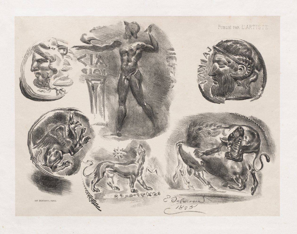 Sheet of Six Antique Coins by Eugène Delacroix