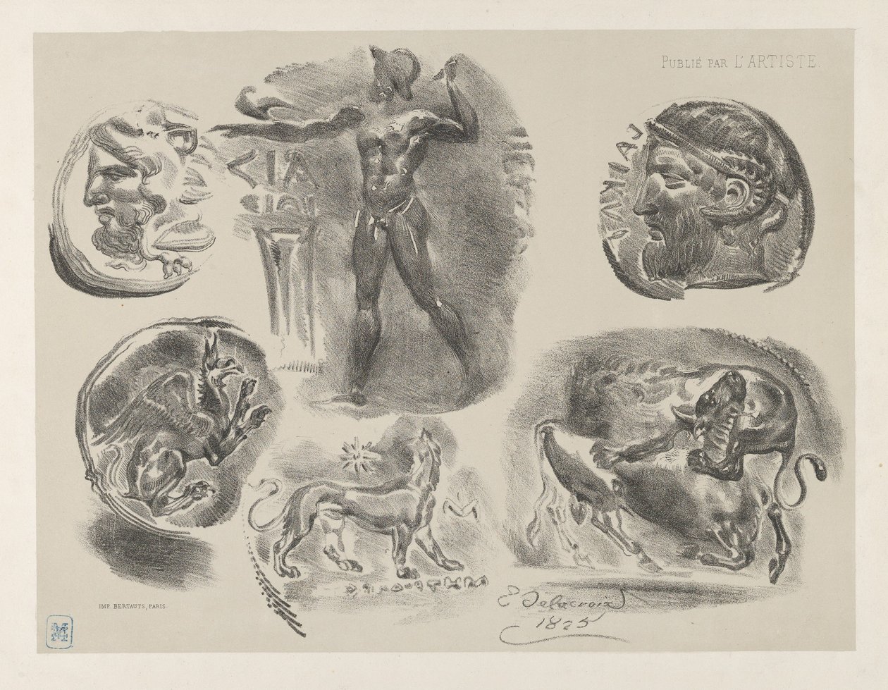 Studies of Six Greek Coins by Eugène Delacroix