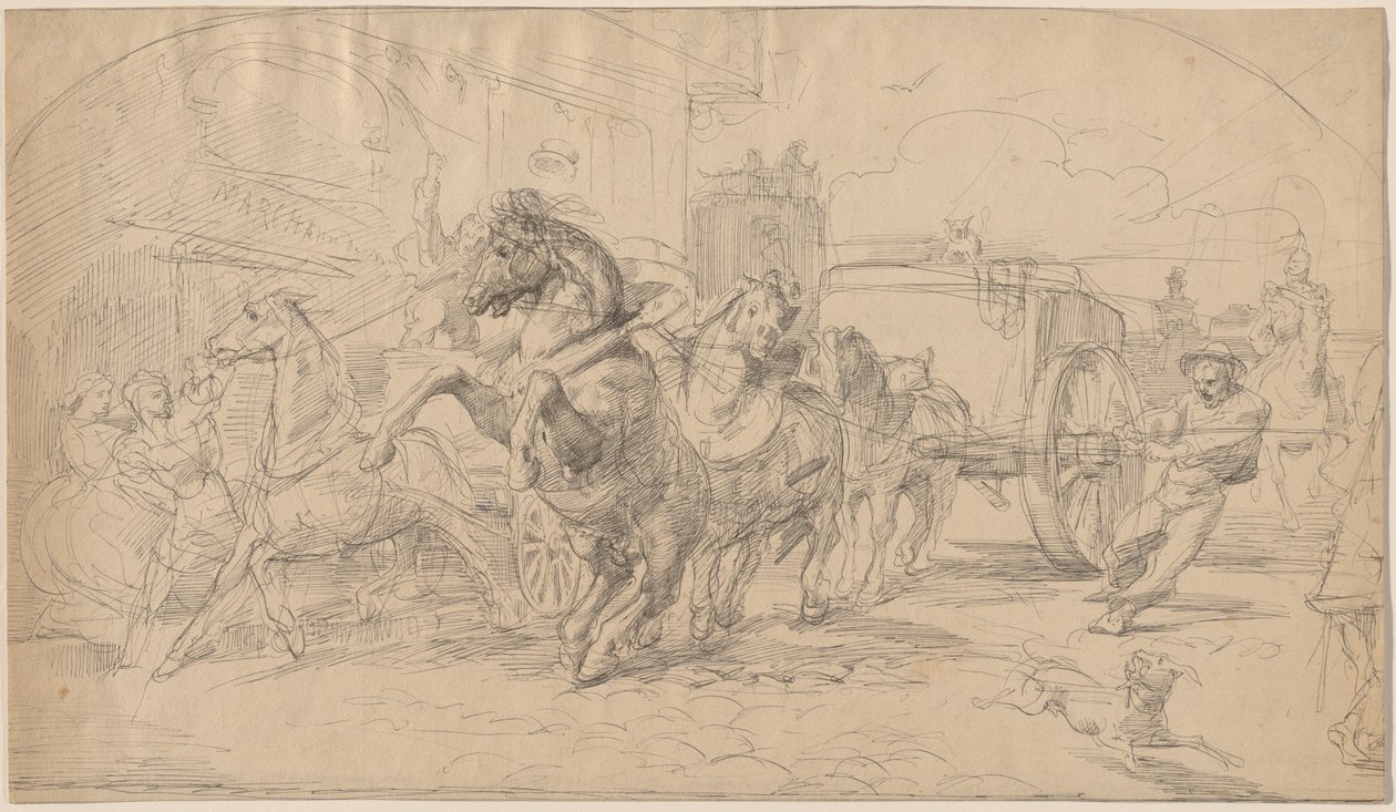 The Runaway Carriage, 1830s by Eugène Delacroix