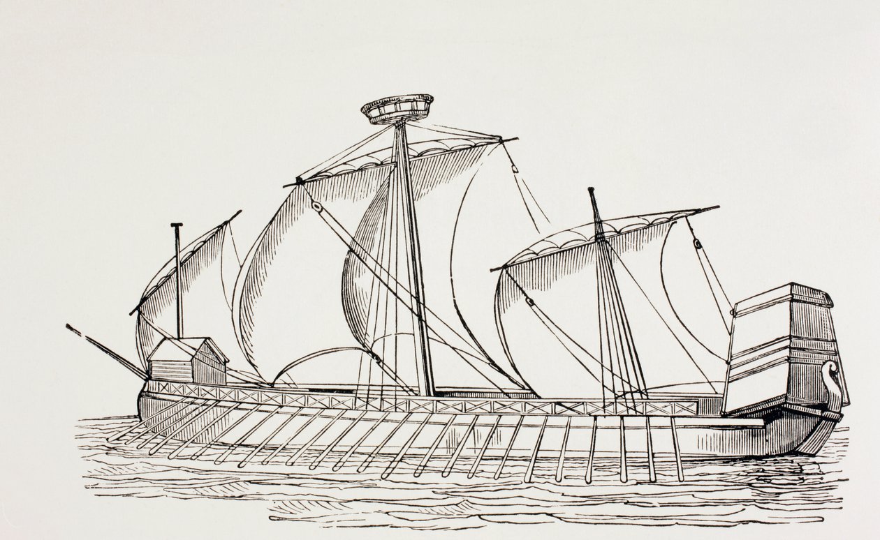Sixteenth Century Three-Masted Galley with Square Sails, c.1880 by European School