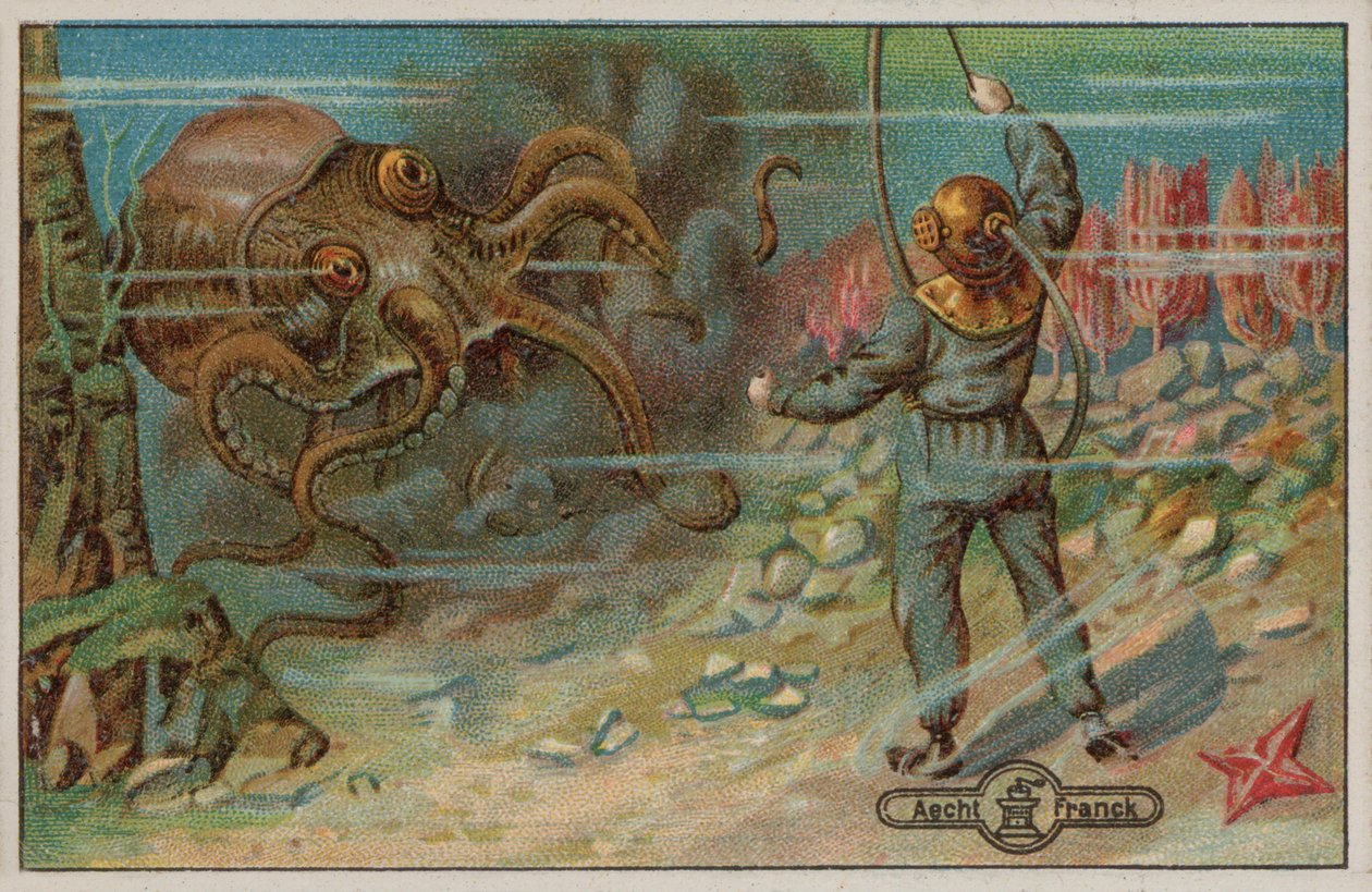 A Diver Threatened by an Octopus by European School