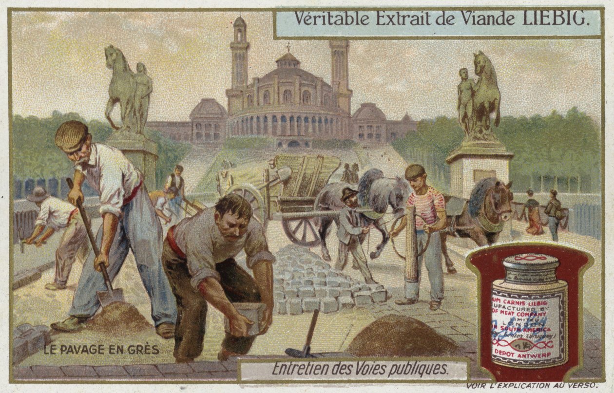 Laying sandstone cobbles by European School