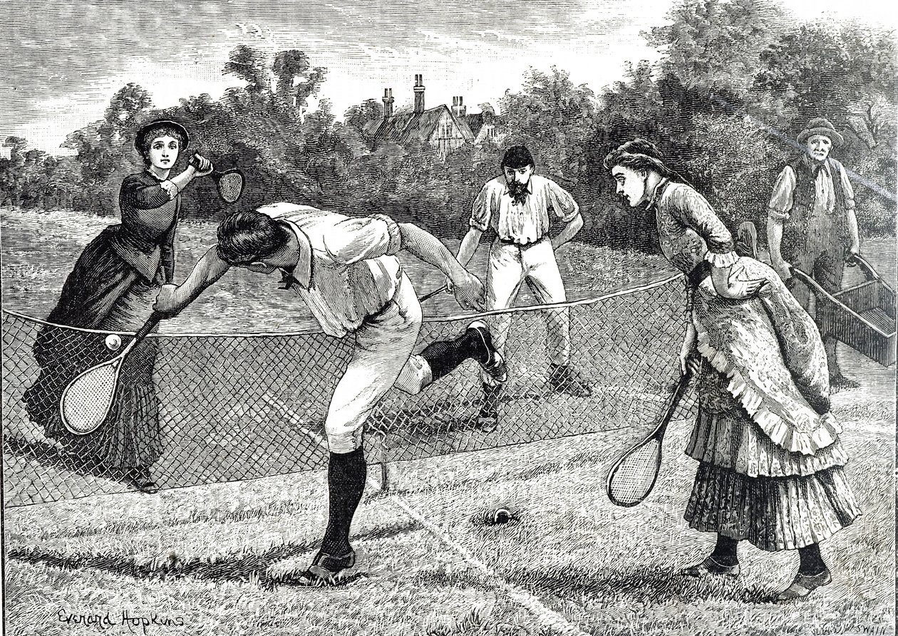 A friendly doubles tennis match by Everard Hopkins