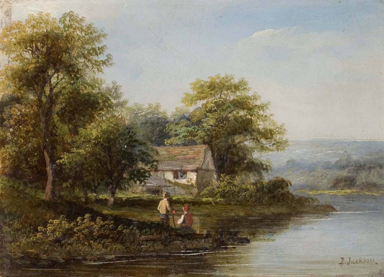 View of the Tyne - Two Anglers by F. Ernest Jackson