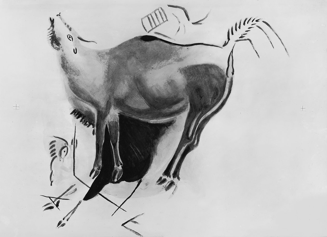 Copy of a rock painting at the Altamira Caves depicting a stag belling by Fauconnet