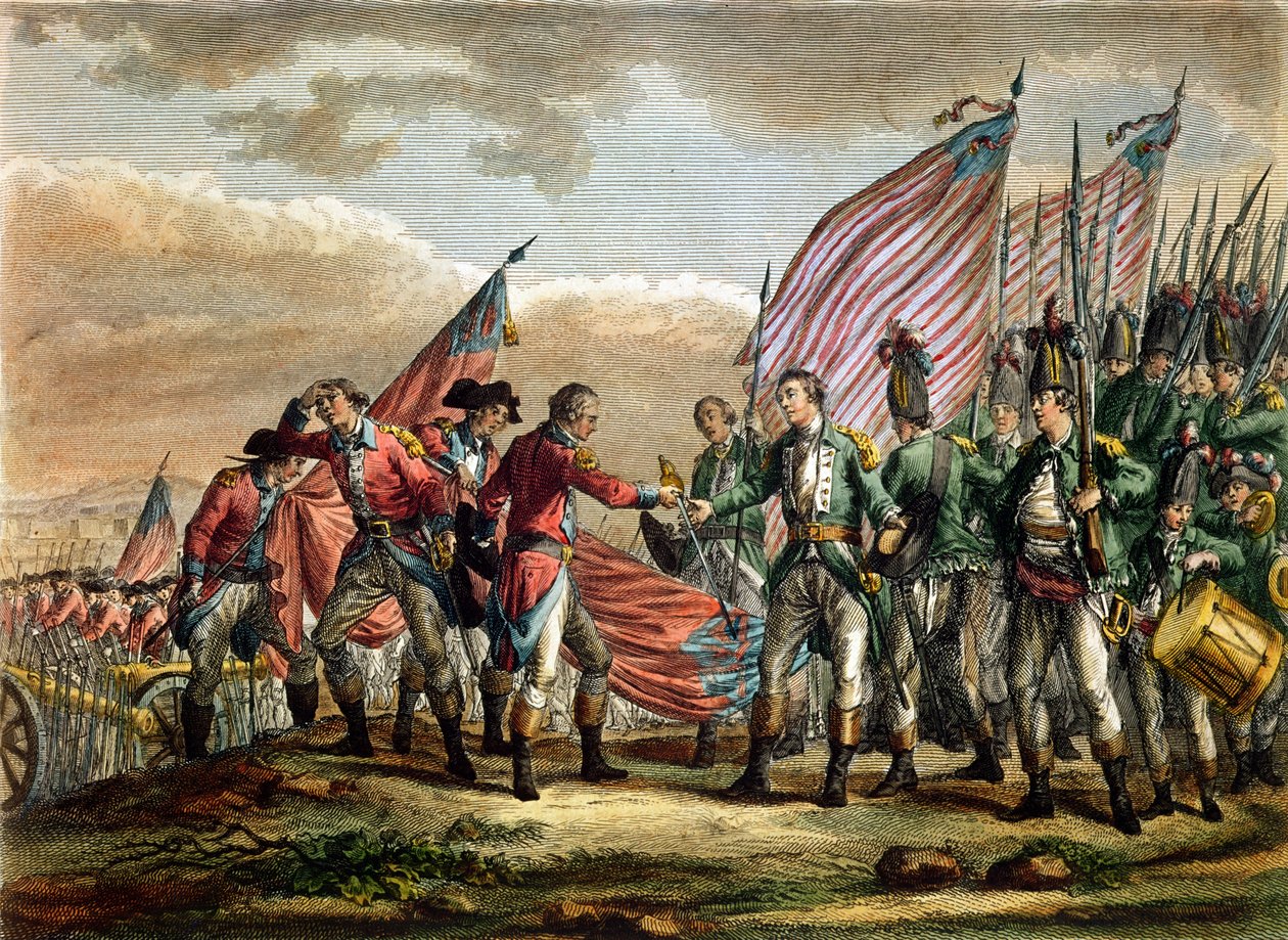 The Surrender of General John Burgoyne at the Battle of Saratoga, 7th October 1777, engraved by Godefroy by Fauvel