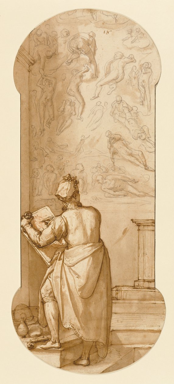 Taddeo in the Sistine Chapel Drawing Michelangelo