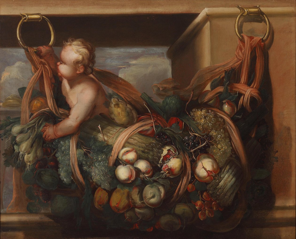 Putto with a Fruit Garland by Felice Fortunato Biggi