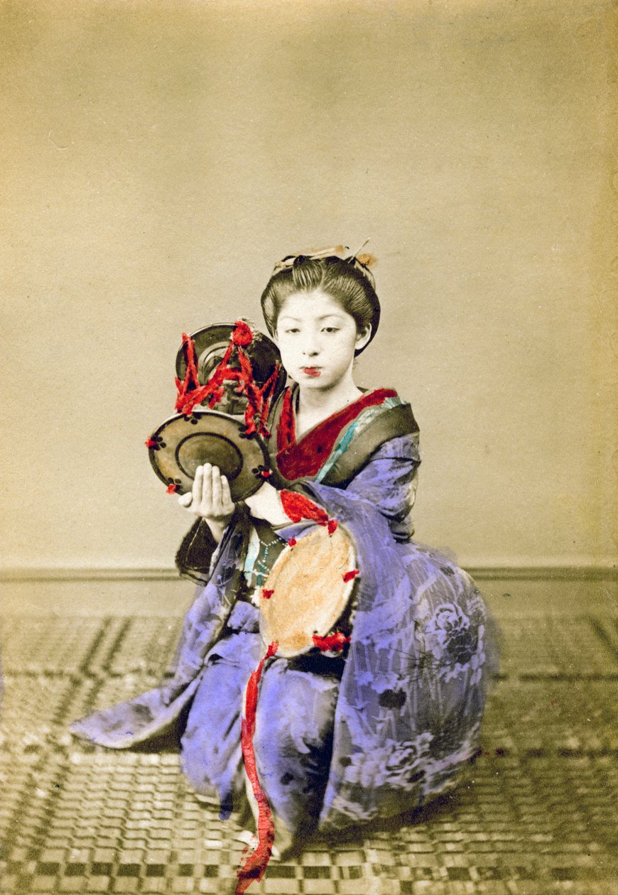 Geisha playing the tsuzumi, Japan by Felice Beato