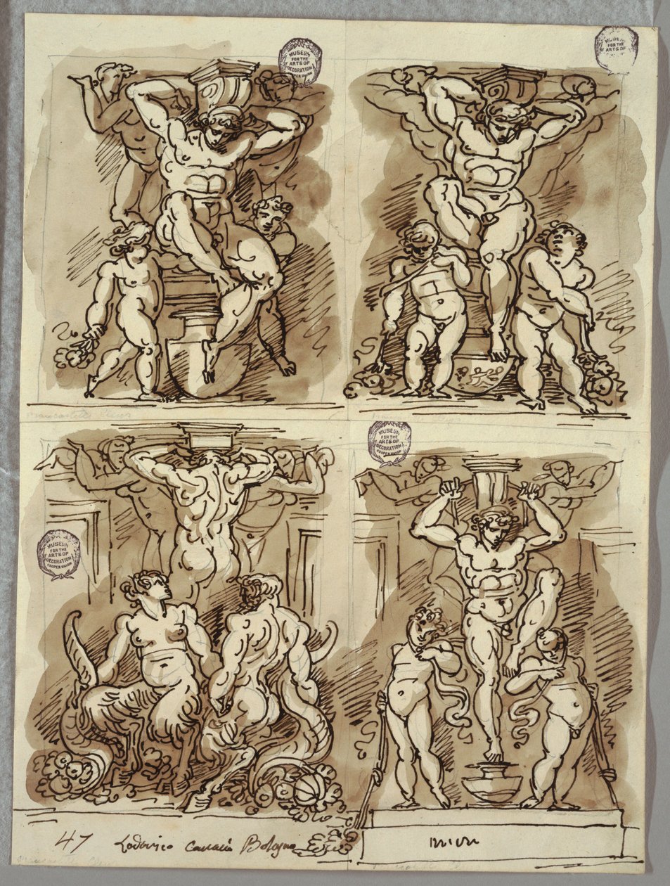 Four Herms, Studies after the Carracci by Felice Giani