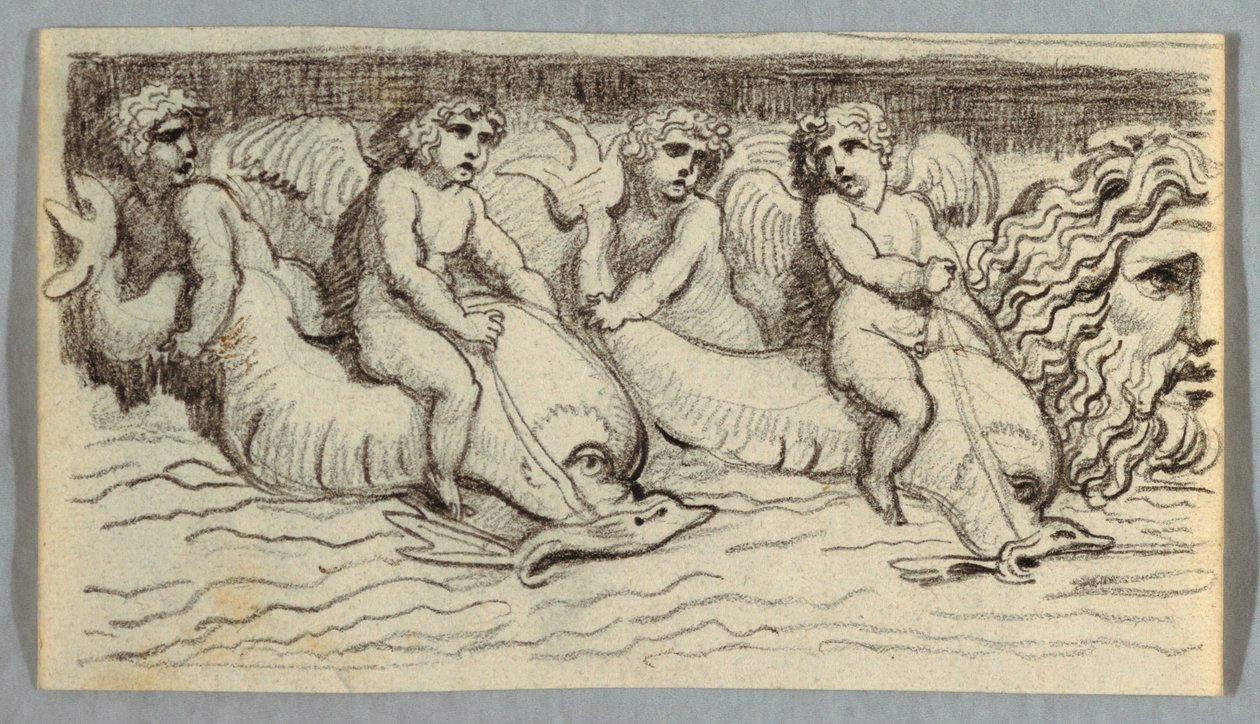 Frieze with Dolphins and Putto by Felice Giani