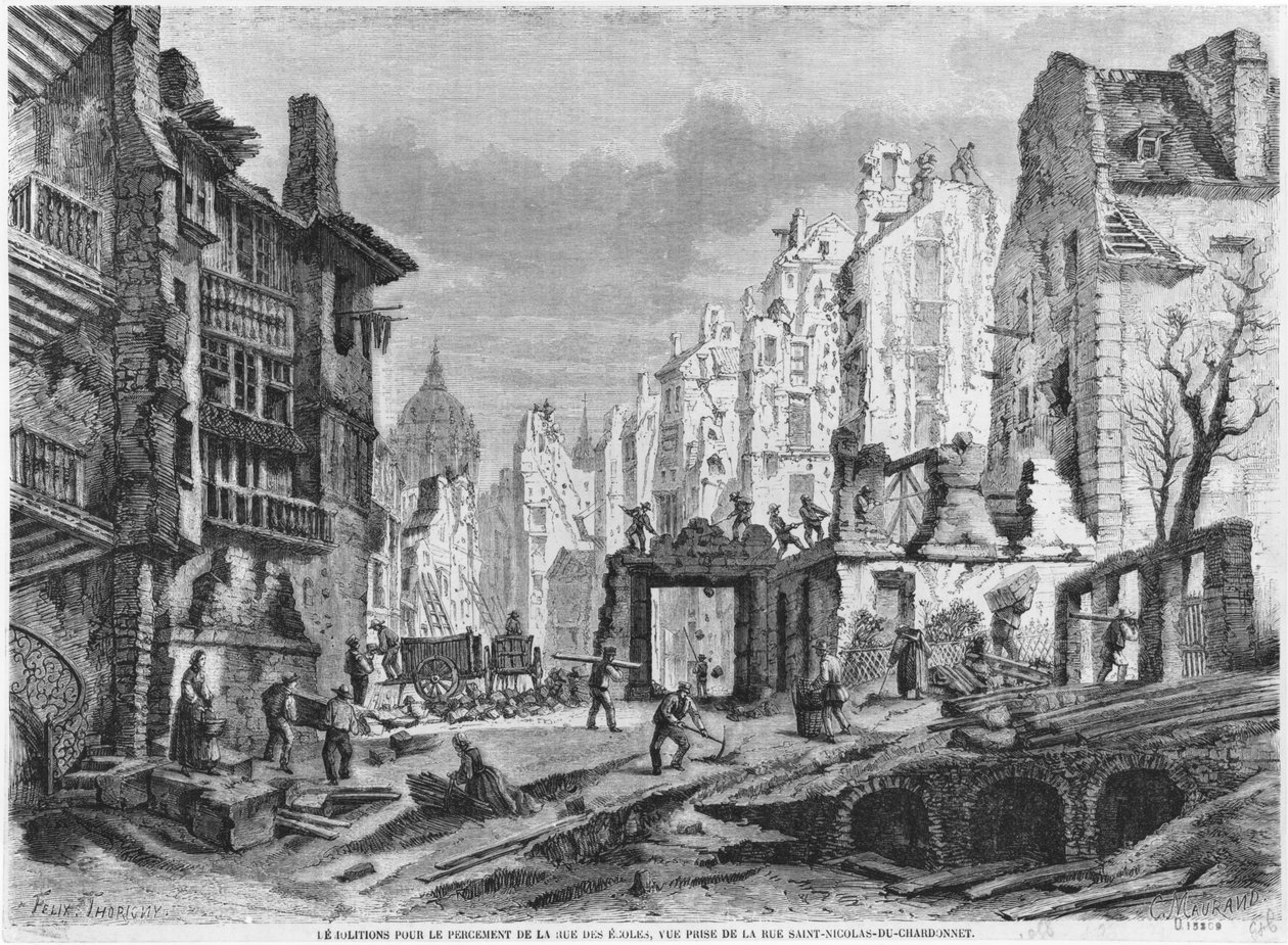 Paris, Demolitions for the Building of Rue des Ecoles, Engraved by Charles Maurand by Felix Thorigny