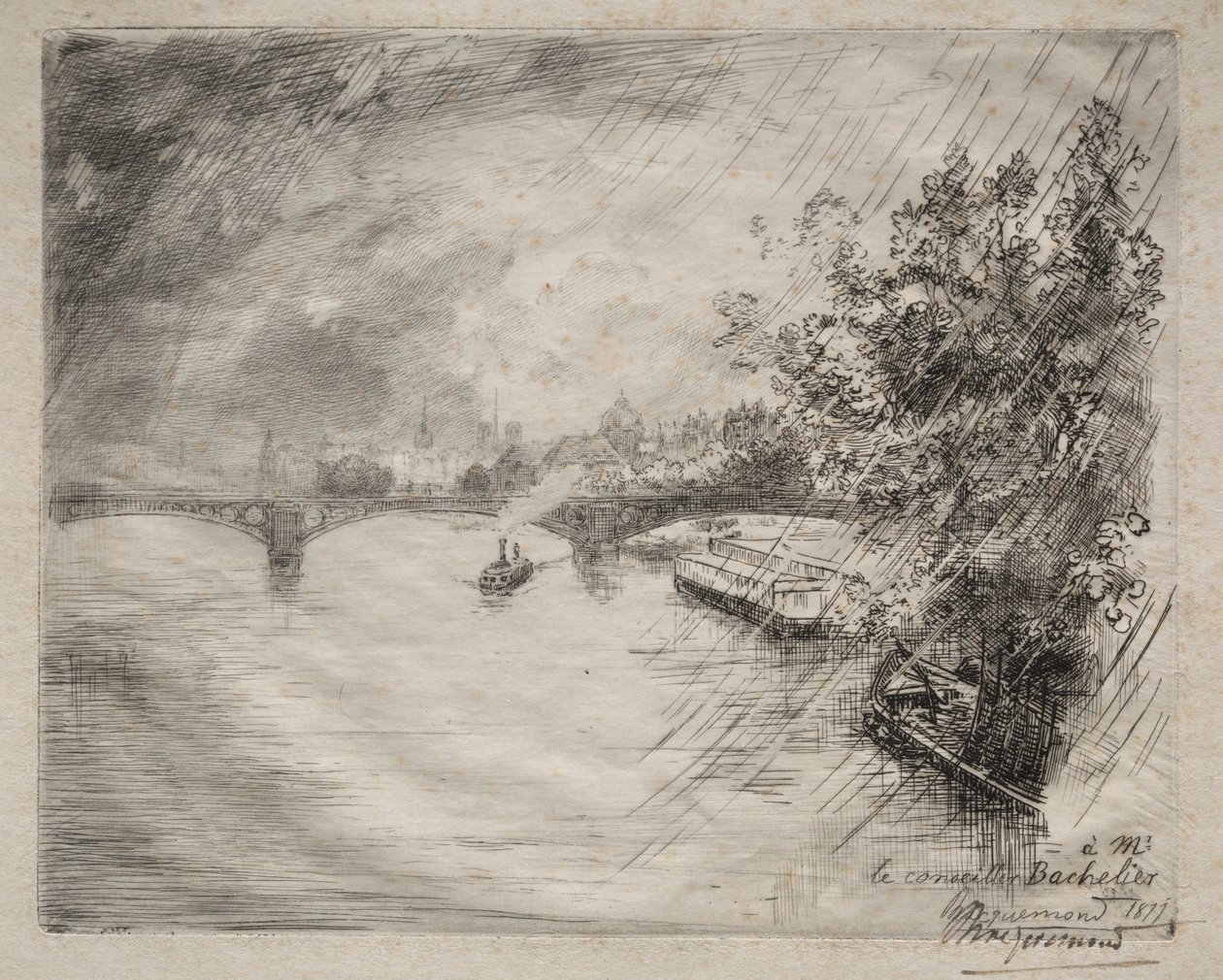 View of the Bridge of Saint-Pères, 1877 by Felix Bracquemond