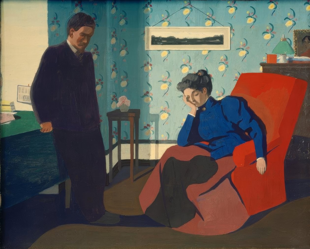 Interior with Red Armchair and Figures by Felix Edouard Vallotton