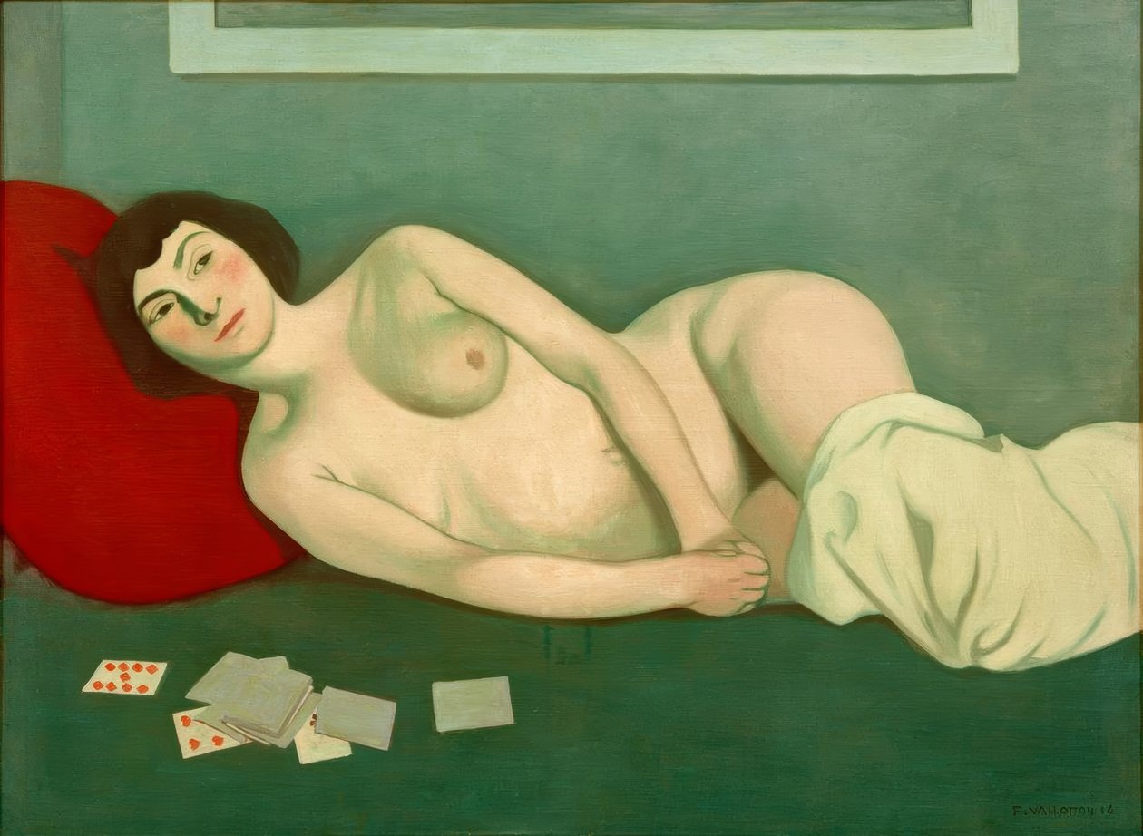 Nude Woman Lying with Blue Cards by Felix Edouard Vallotton