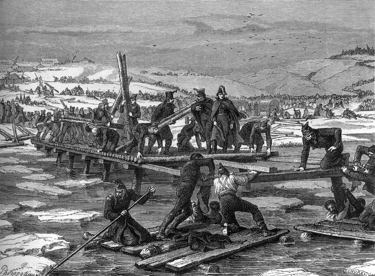 Pontoniers of Napoleonic Army Crossing the Berezina by Felix Philippoteaux