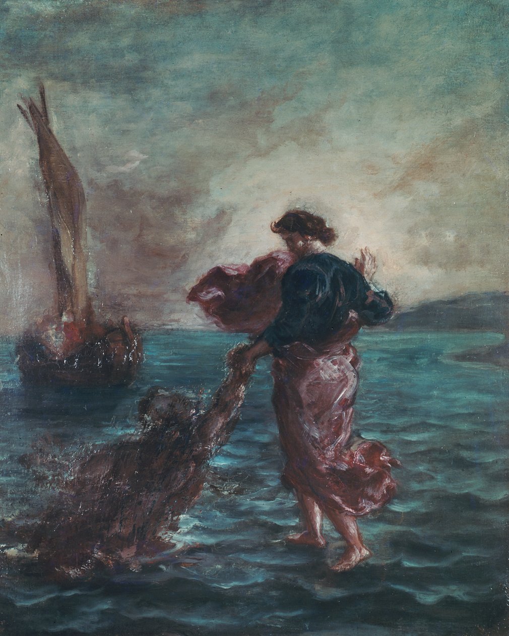 Christ walking on water and reaching out his hand to save Saint Peter by Ferdinand Victor Eugene Delacroix