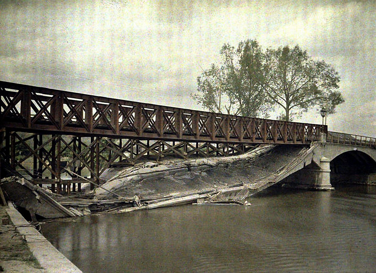 Destroyed bridge over the Aisne, reconstructed by engineers, France by Fernand Cuville