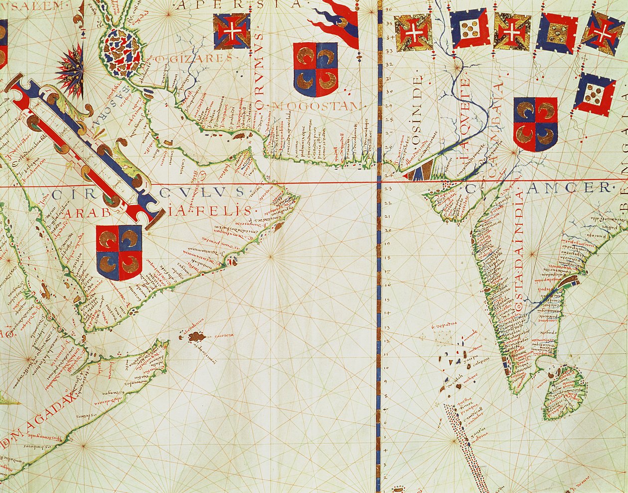 Map of Persia, Arabia and India, from an atlas, 1571 by Fernao Vaz Dourado