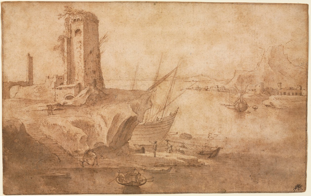 Landscape with Tower at Seashore, 1600-1614 by Filippo Napoletano