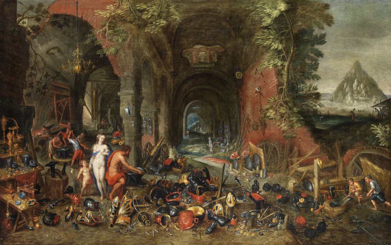 Venus and Cupid in the Forge of Vulcan by Flemish painter in the circle of Jan Brueghel