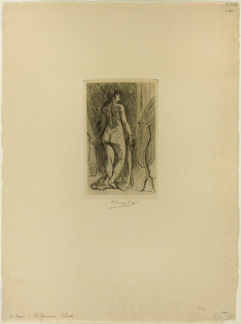 Standing Woman with a Fur by Félicien Rops