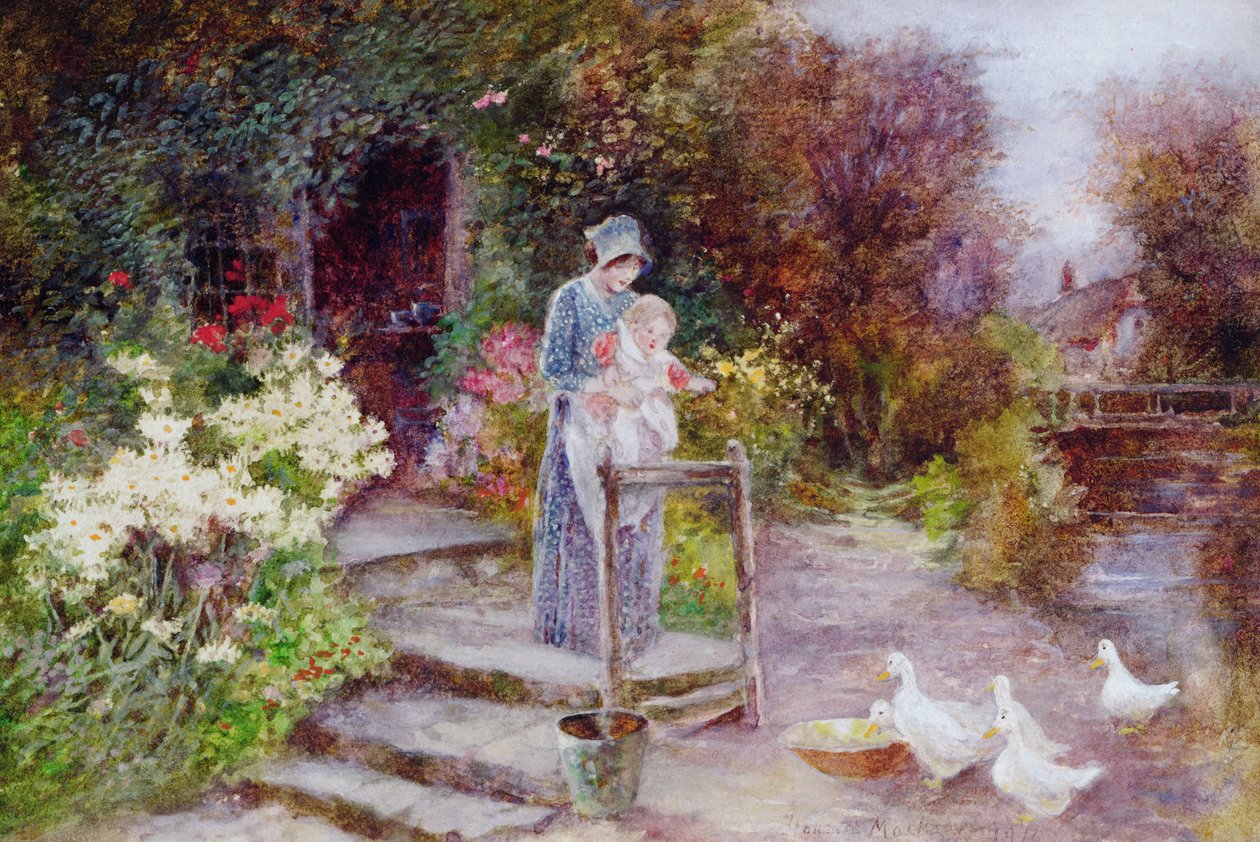 Woman and Child in a Cottage Garden by Florence Agnes Mackay
