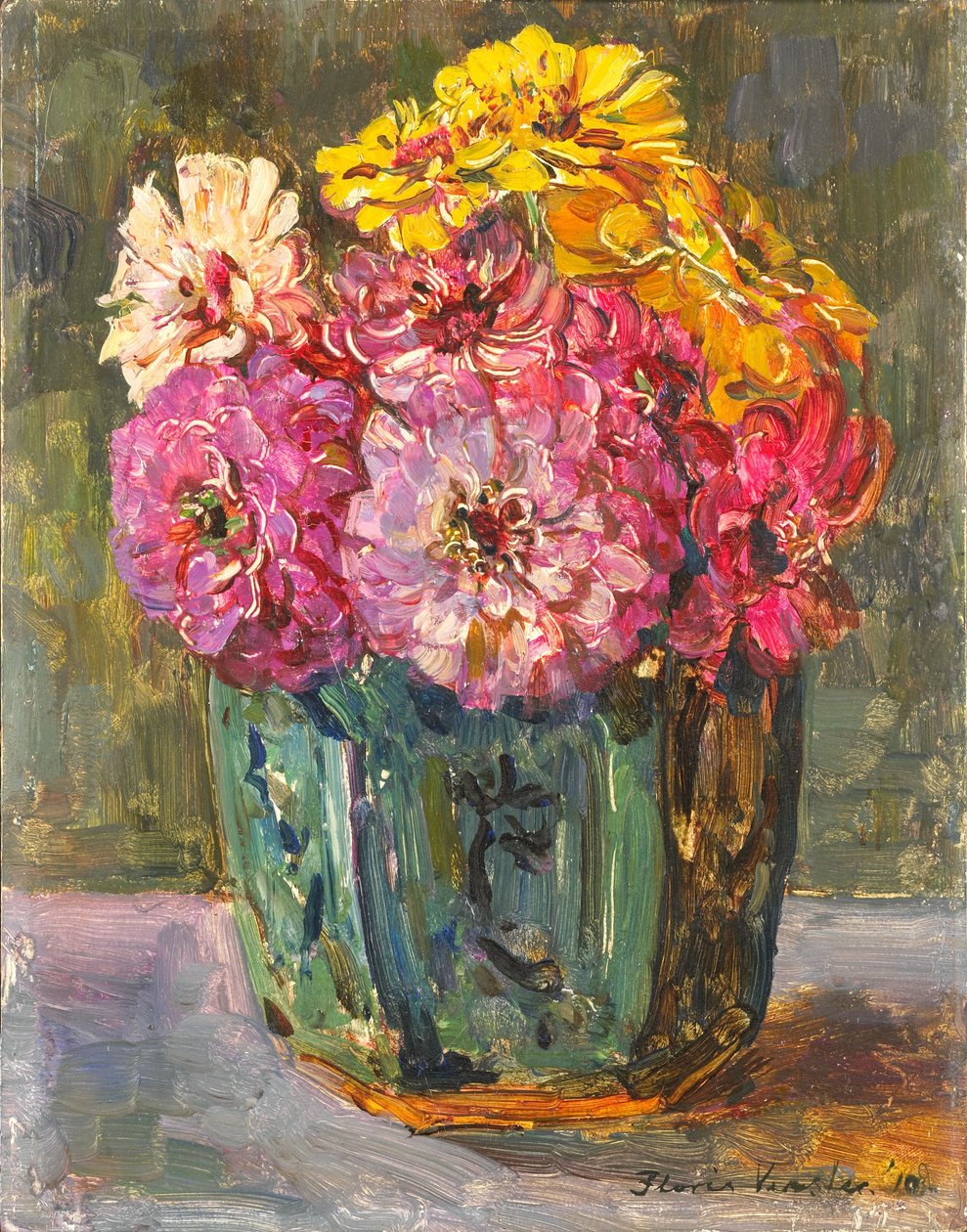 Still Life with Zinnias in a Ginger Pot by Floris Verster