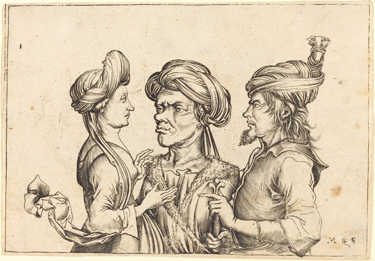 Three Oriental Figures by Follower of Martin Schongauer