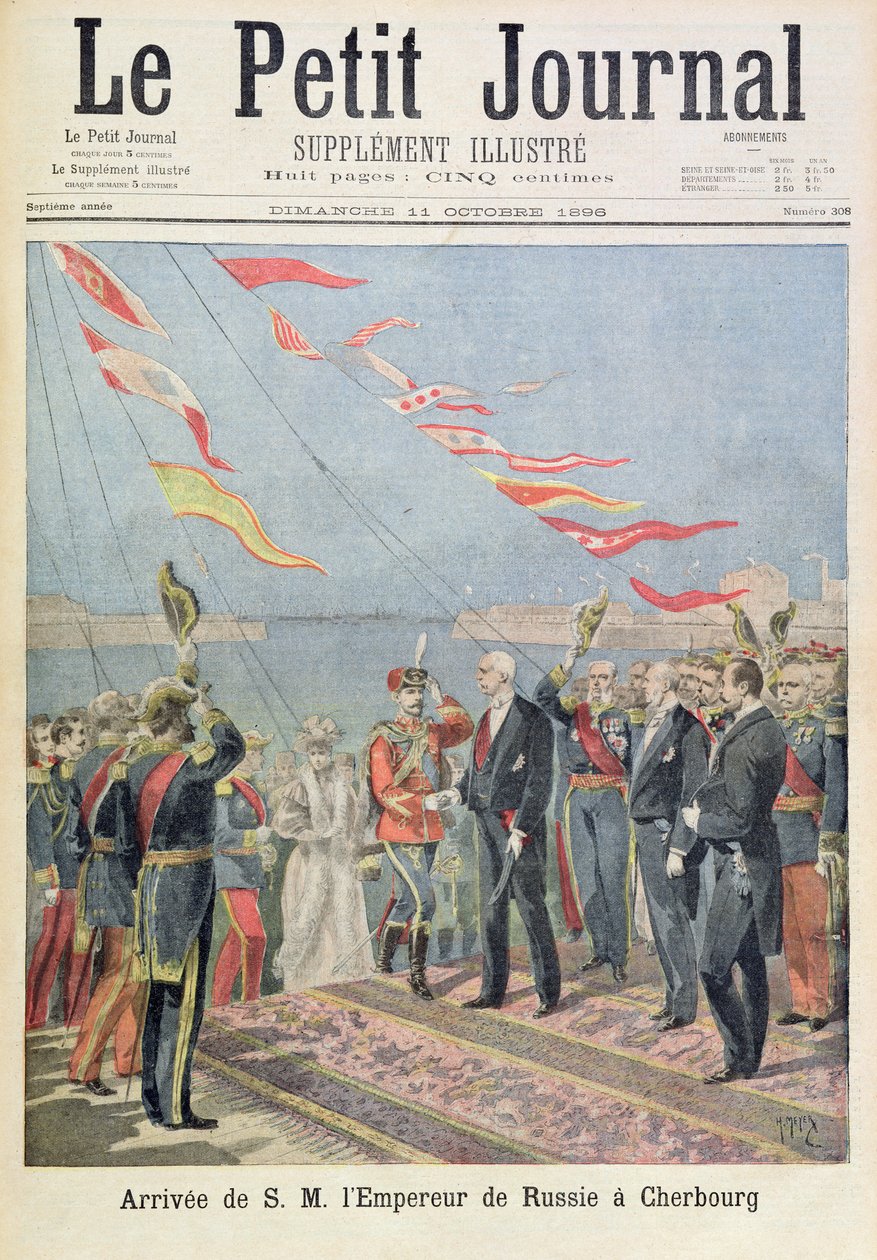 Title Page Depicting the Arrival of His Majesty the Emperor of Russia in Cherbourg, Illustration from the Illustrated Supplement of Le Petit Journal by Fortune Louis Meaulle and Henri Meyer