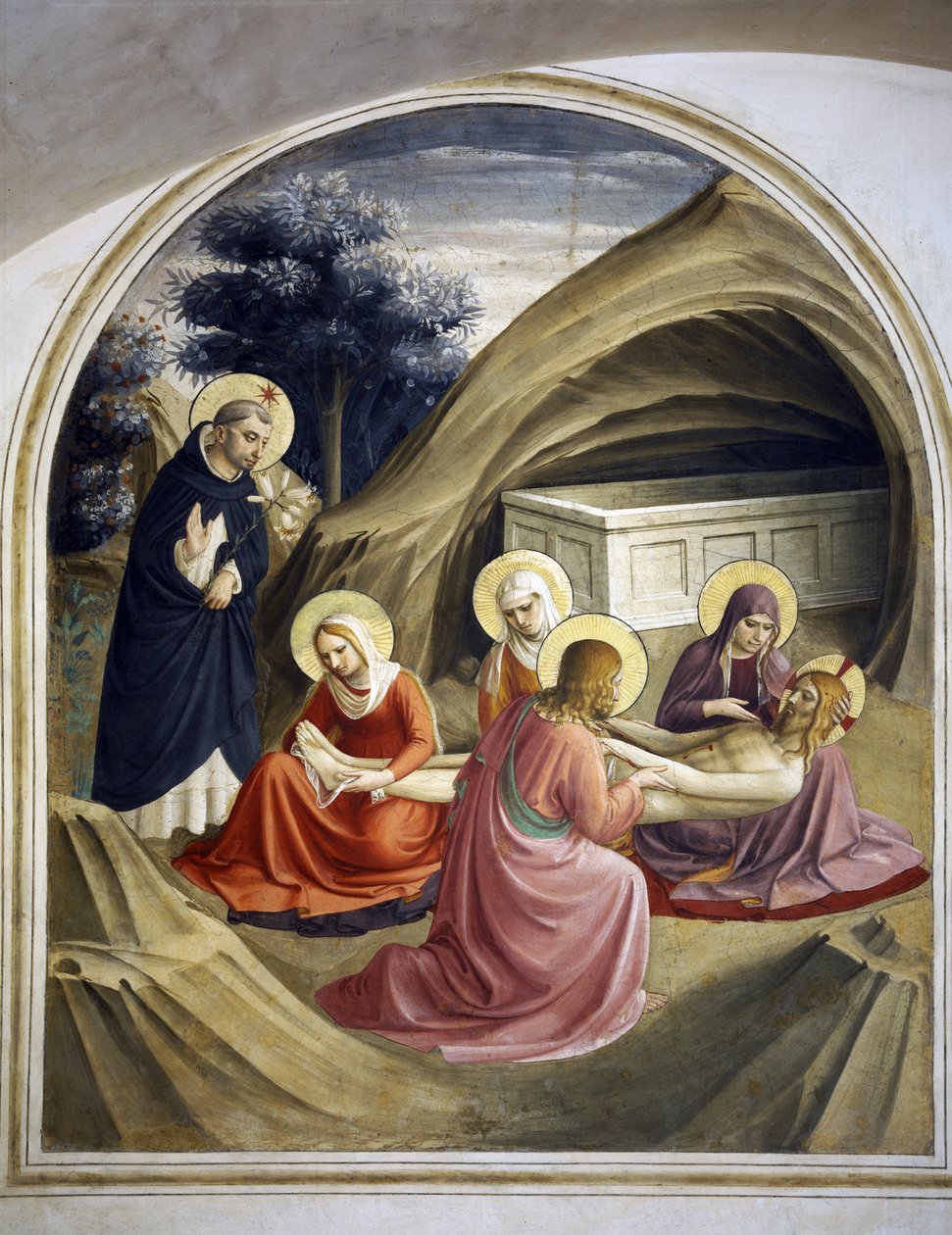 Lamentation over the Body of Christ, with St. Dominic (1442) by Fra Angelico