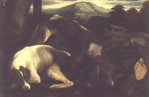 Two Hunting Dogs by Francesco Bassano