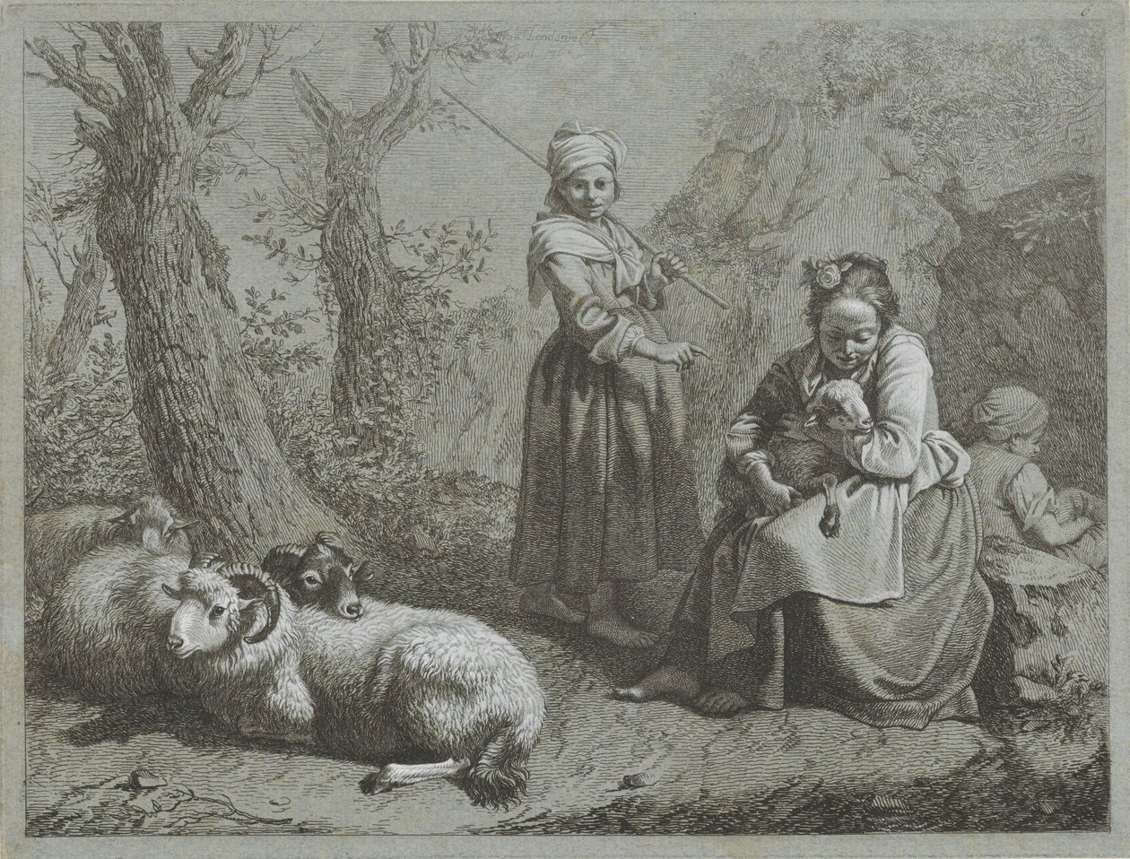Three Shepherdesses with Sheep by Francesco Londonio