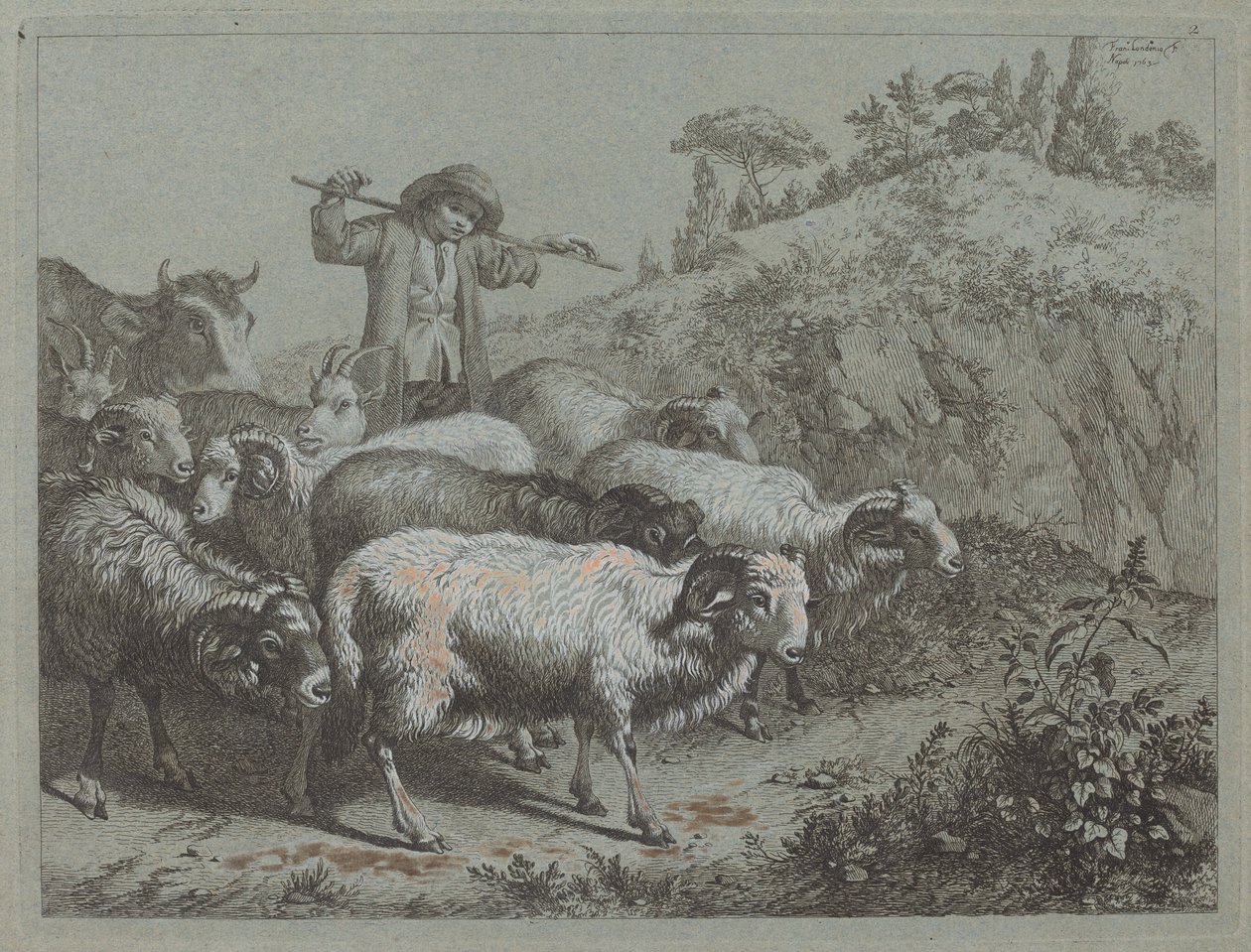 Shepherd with his Flock by Francesco Londonio