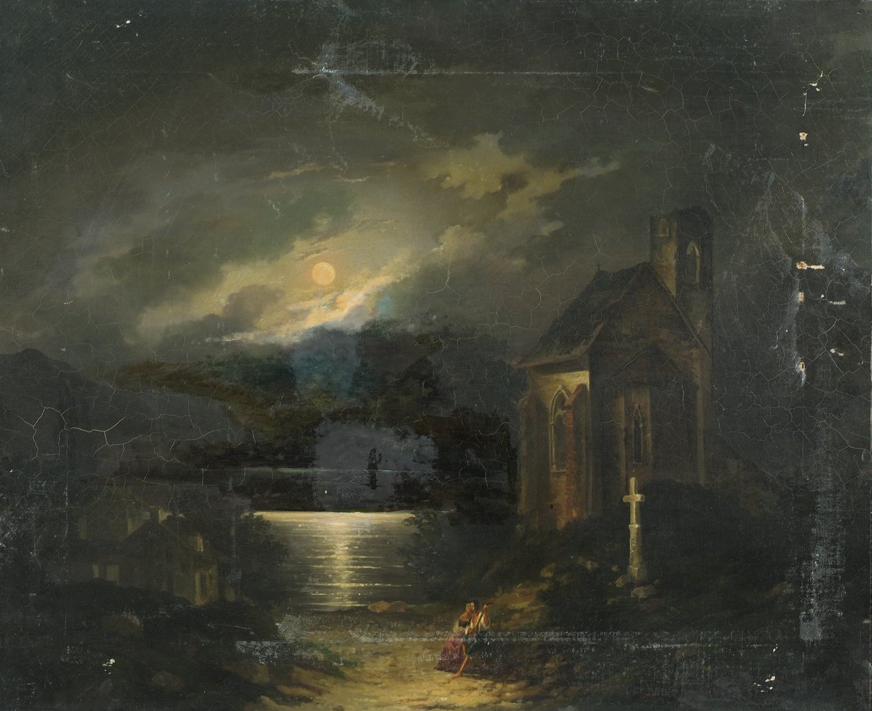 Moonlit Landscape with Lake by Francesco Milani