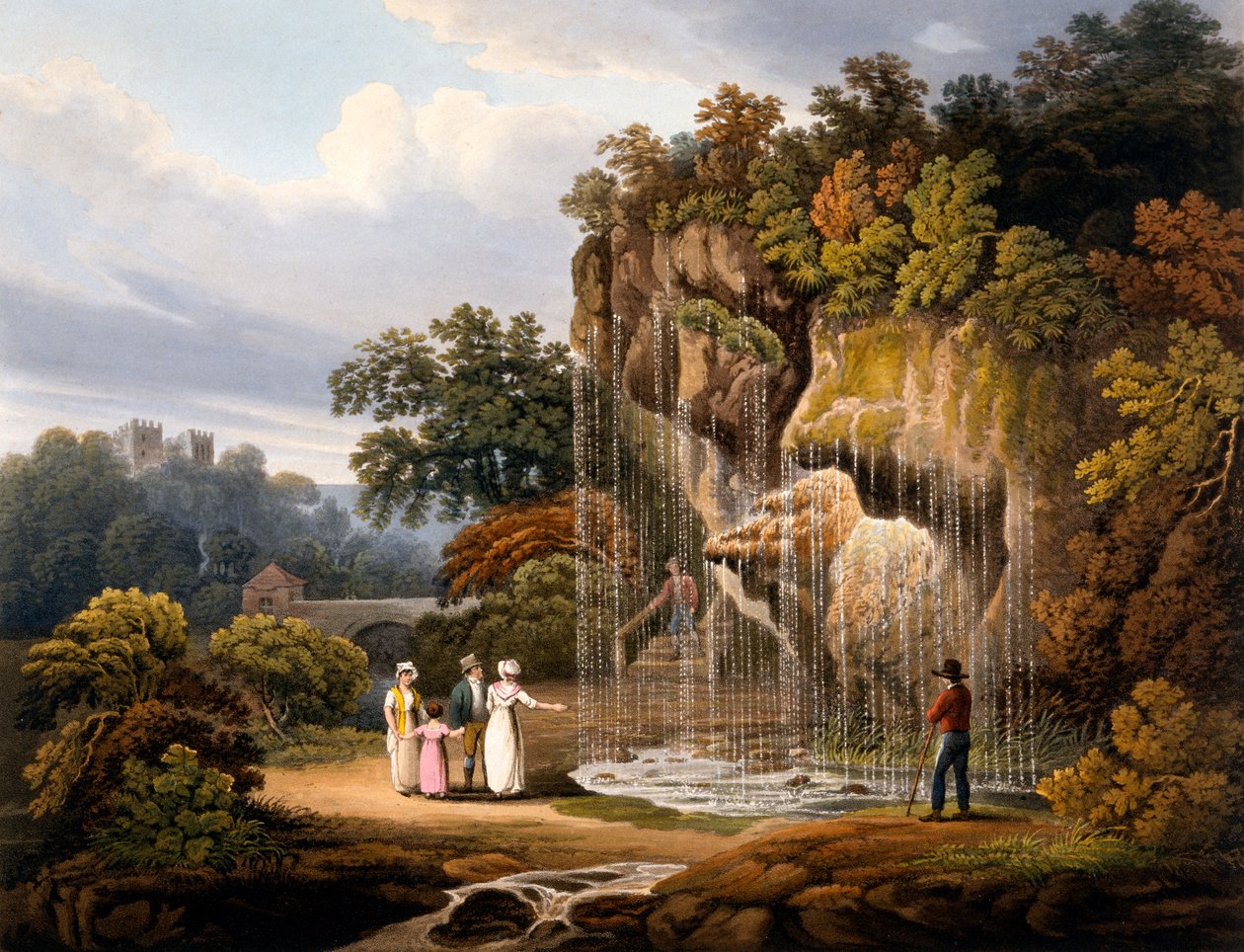 Figures by a waterfall, 1825 by Francis Nicholson