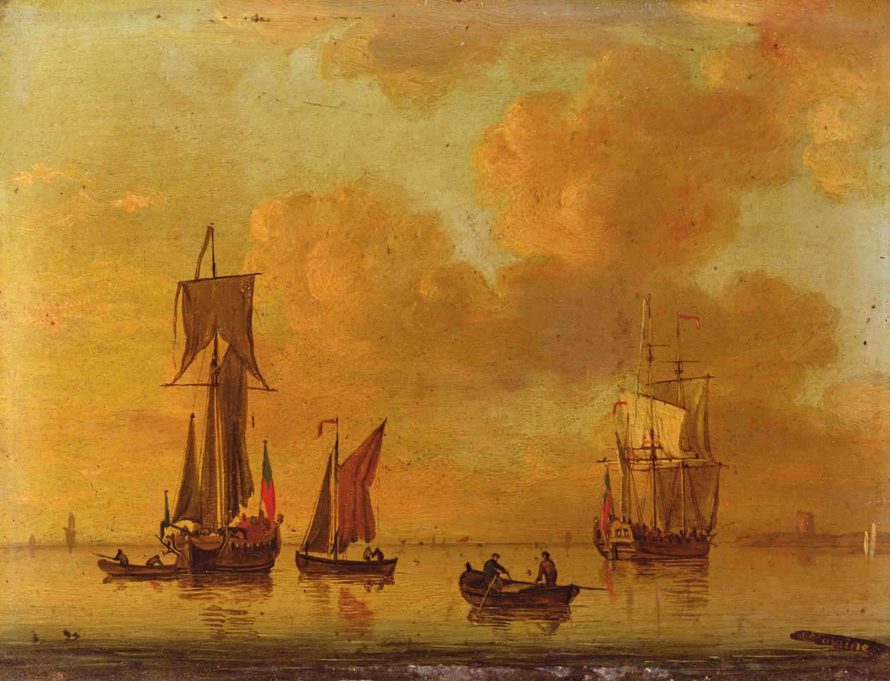 A Royal yacht and small craft in a calm by Francis Swaine