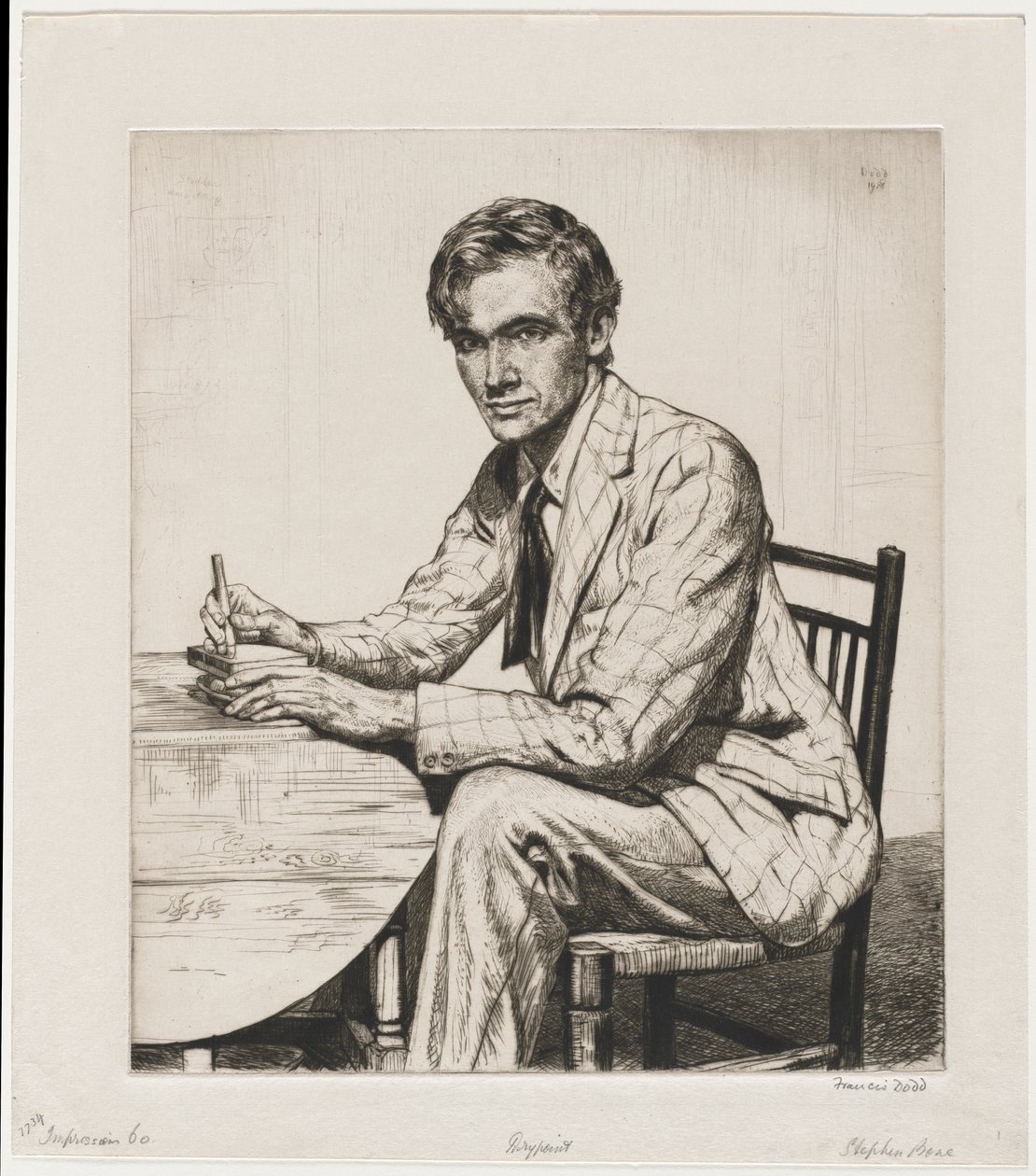 Stephen Bone Cutting a Wood Block by Francis Dodd