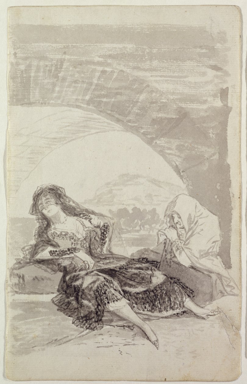 Maja and Celestina Under an Arch by Francisco de Goya