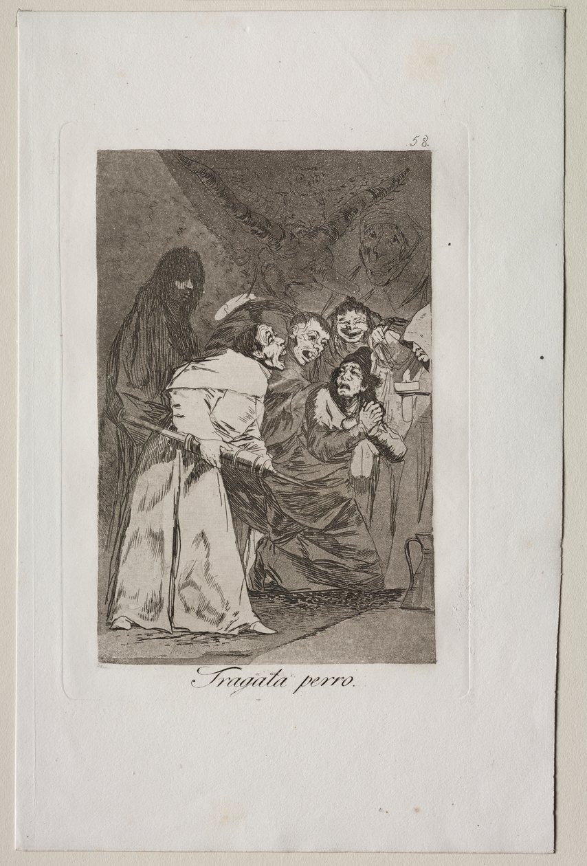 Caprichos: Swallow it, Dog! by Francisco de Goya