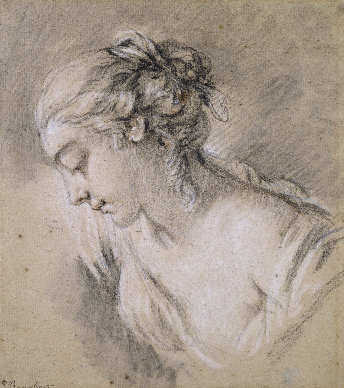 Bust of a Girl in profile to left by François Boucher
