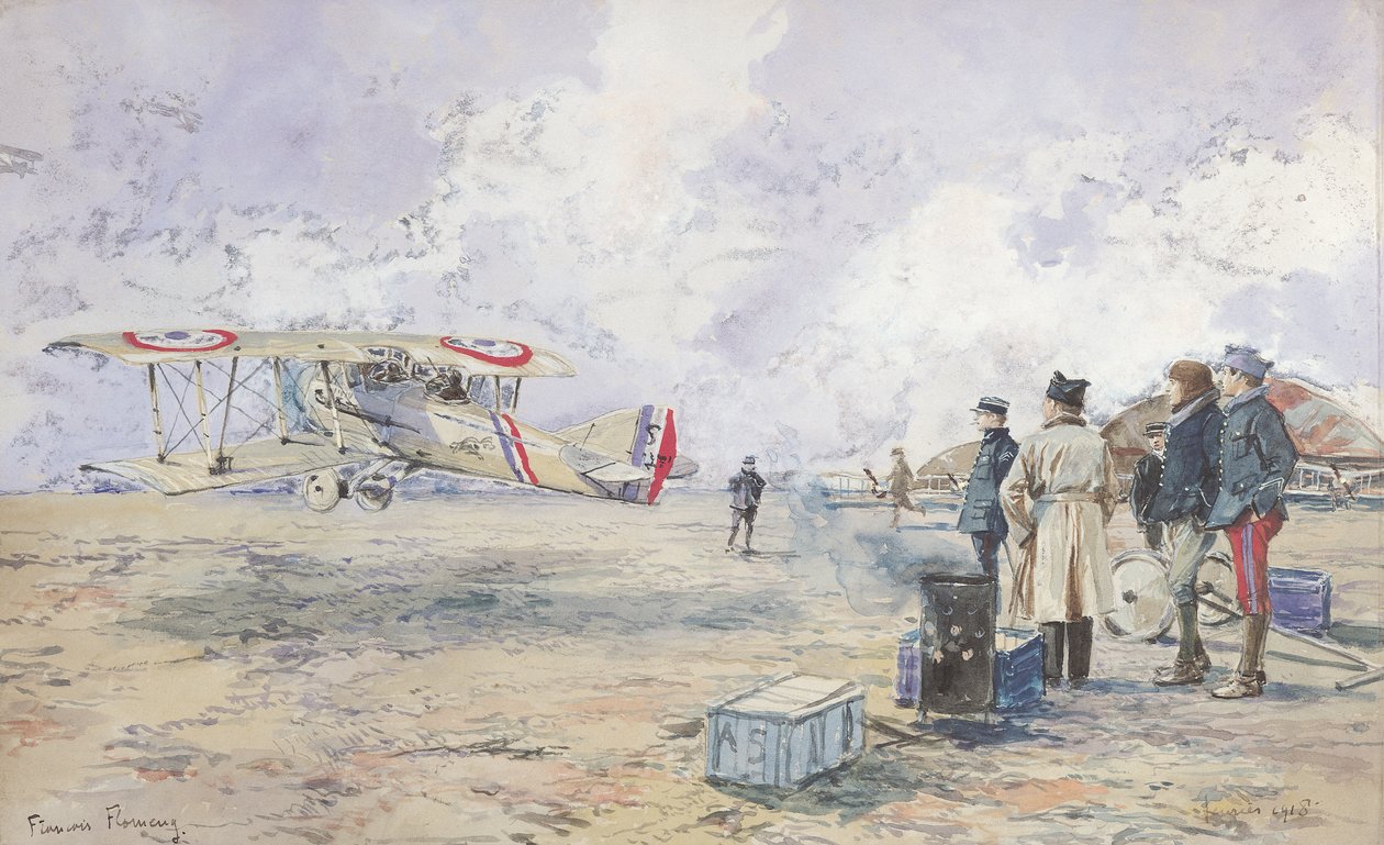 An Aeroplane Taking Off by Francois Flameng