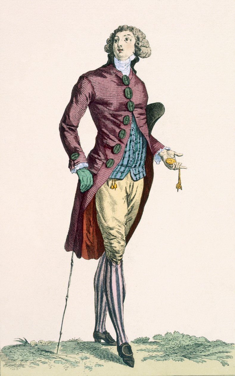 A Gallant Young Man Wearing Crushed Velvet Outfit with Covered Buttons, Engraved by Baquoi, Plate No.279 from 