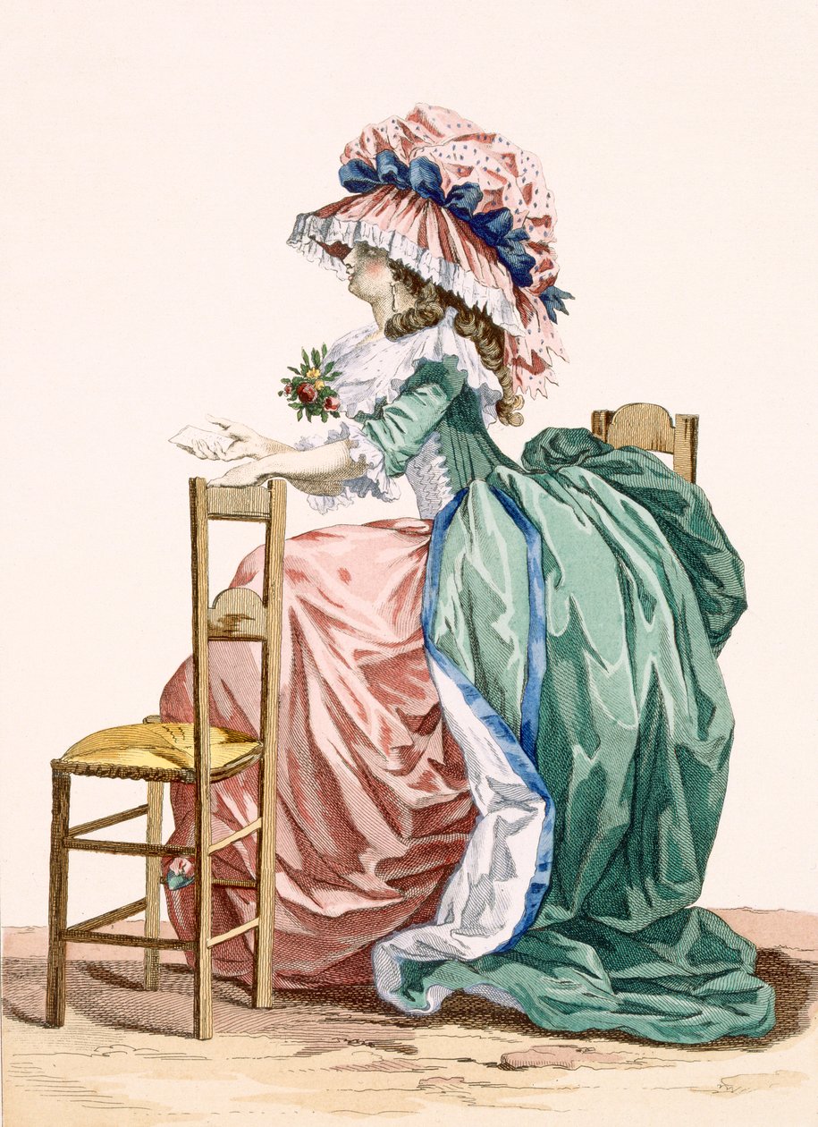 Lady Sits Leaning on a Chair, Engraved by Bacquoy, Plate 203 from 