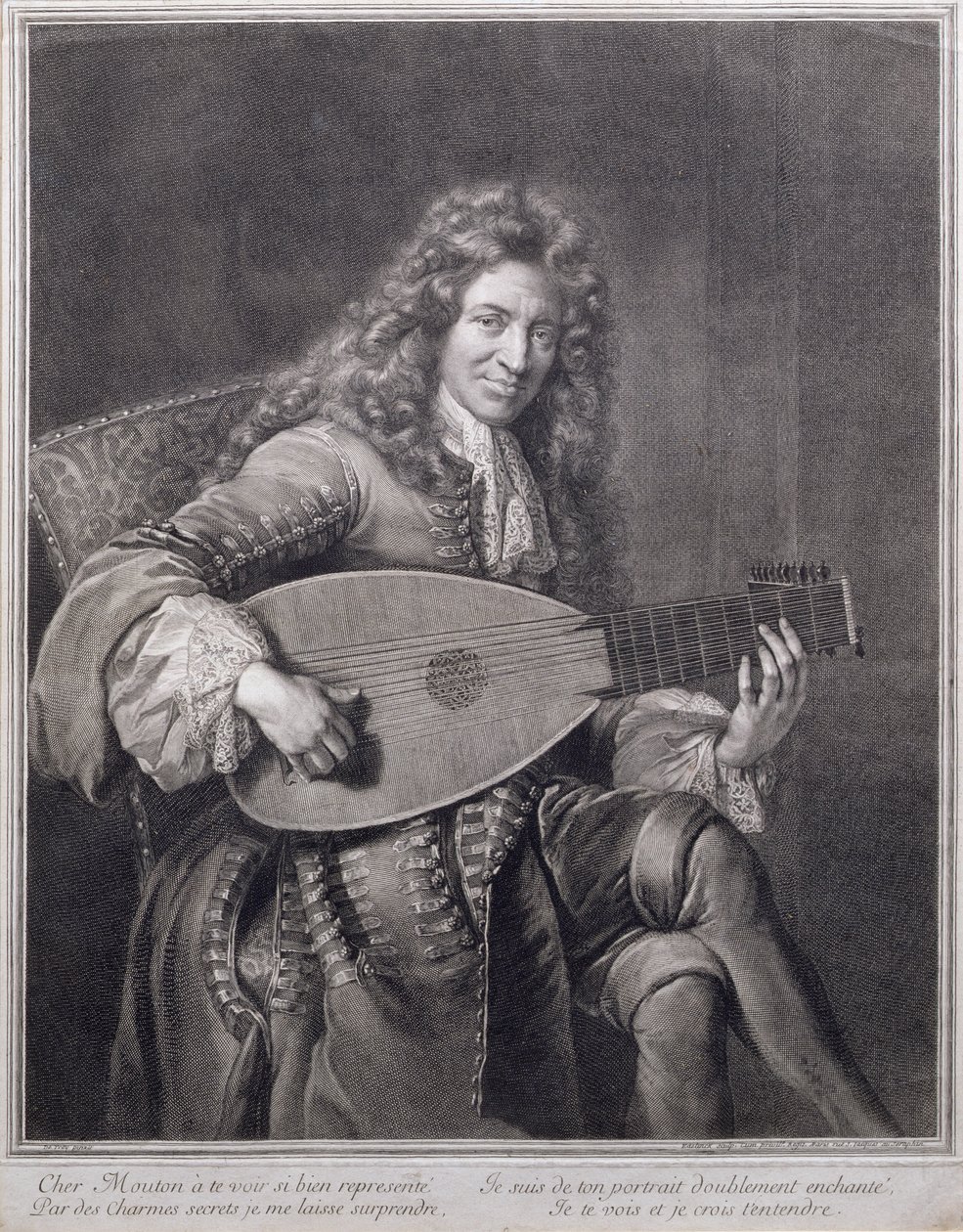 Portrait of Mouton Playing the Lute, Engraved by Gerard Edelinck by Jean François de Troy