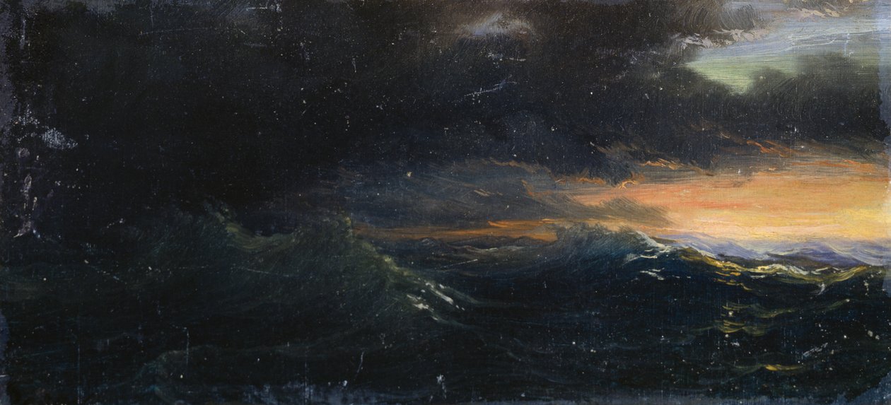 Sunset on stormy sea by Francois Barry