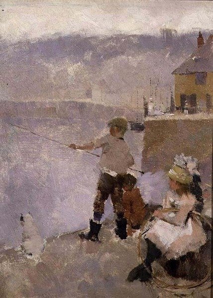 Fishing on the Quay by Frank Bramley